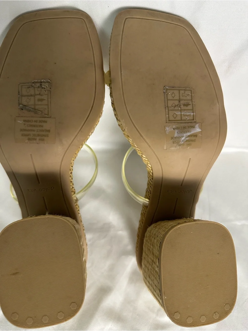Title EN  Dolce Vita Clear Strap Block Heel Mules Women’s US 10 Natural Raffia